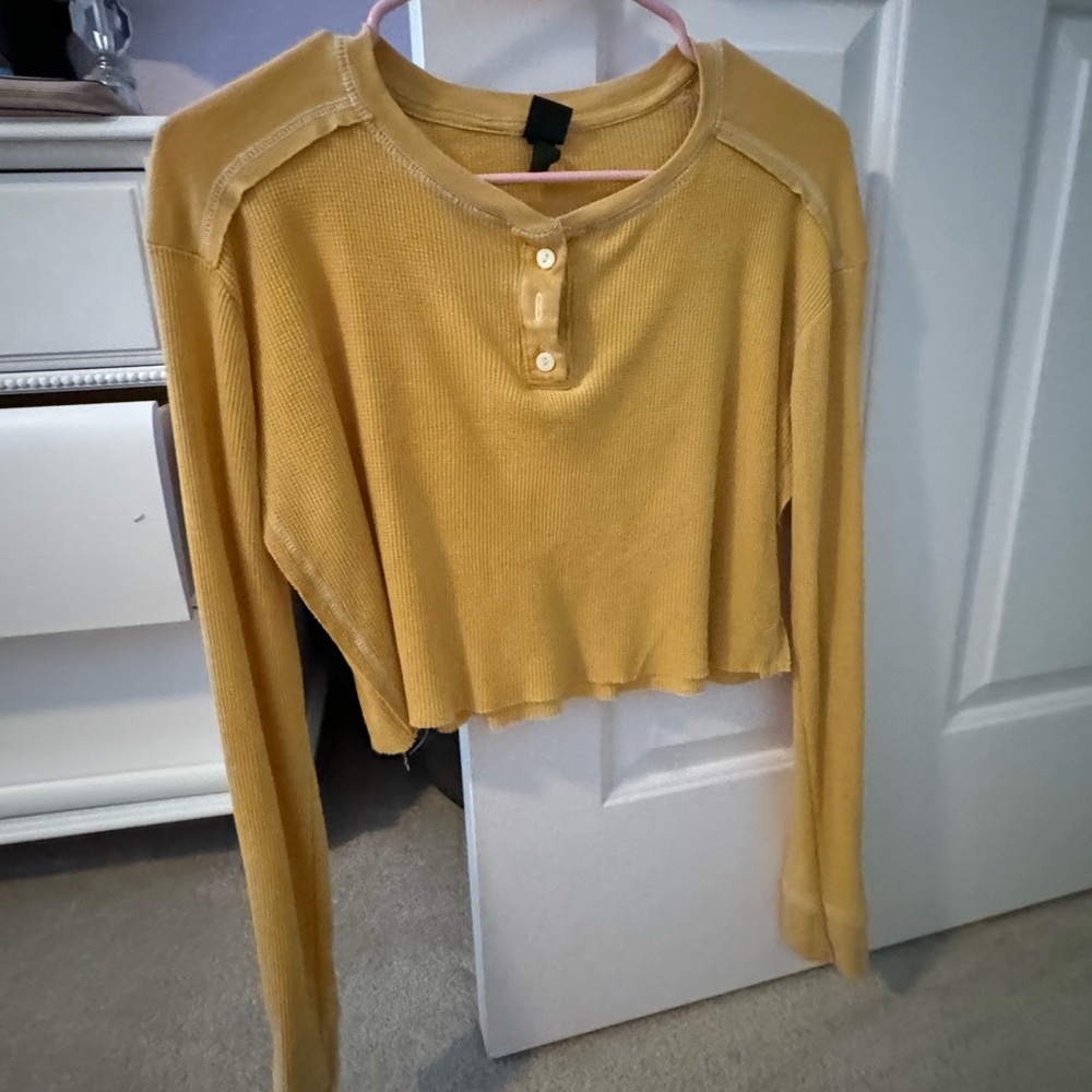 Wild Fable Mustard Button Down Crop Top